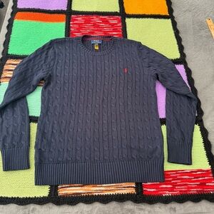 Cable knit Polo ralph lauren fisherman sweater navy womens XL 18-20